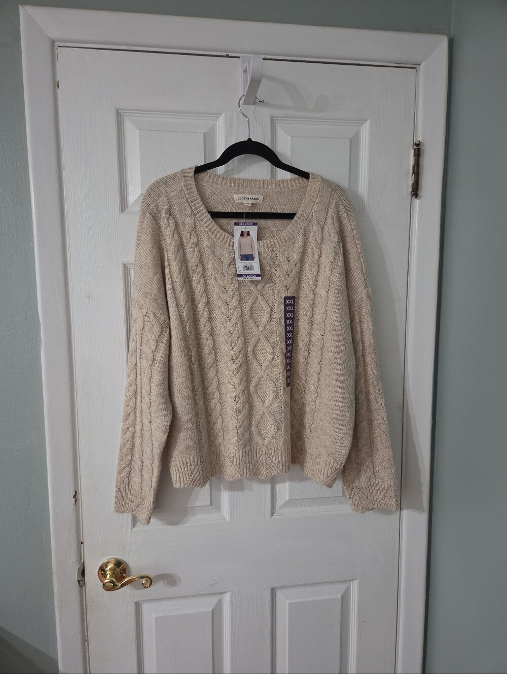 Lucky Brand Women's Beige/Cream Cable Scoop Neck Sweater. XXL. NWT